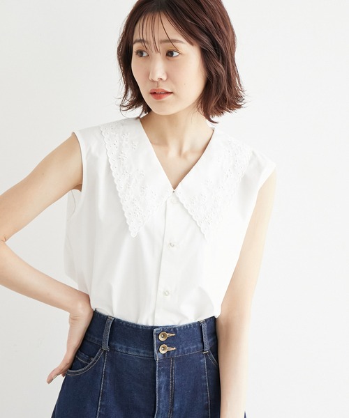 ROPE' PICNIC(ロペピクニック)の「リンクコーデ/刺繍襟ブラウス(シャツ/ブラウス・レディース・ホワイト/スミクロ・38/36)」の1枚目の写真