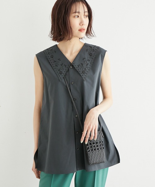 ROPE' PICNIC(ロペピクニック)の「リンクコーデ/刺繍襟ブラウス(シャツ/ブラウス・レディース・ホワイト/スミクロ・38/36)」の2枚目の写真