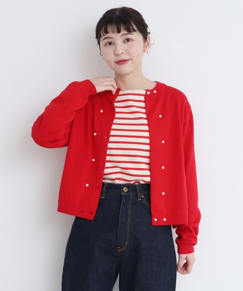 CHARLOTT 売れ筋商品|||シャルロット カーディガン アウター レディース Cardigans Red CHILD WOMAN - Dot and Stripes △AMOSSAミラノリブ BIGパフ