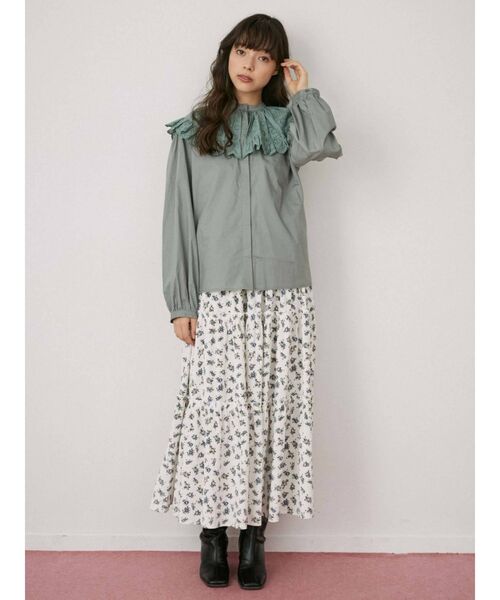 merry jenny（メリージェニー）の「flowerベロアティアードスカート（スカート・レディース・アイボリー/ブラウン・FREE）」の5枚目の写真