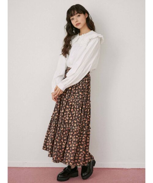 merry jenny（メリージェニー）の「flowerベロアティアードスカート（スカート・レディース・アイボリー/ブラウン・FREE）」の13枚目の写真