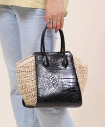 BASE | レディース 異素材ミックス カゴ トートバッグ(かごバッグ)