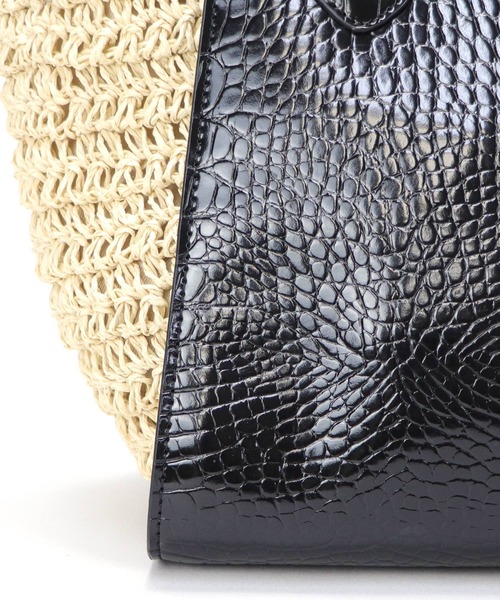 BASE（ベース）の「レディース 異素材ミックス カゴ トートバッグ（かごバッグ・レディース・ブラック/ベージュ/グリーン/アイボリー・FREE）」の18枚目の写真