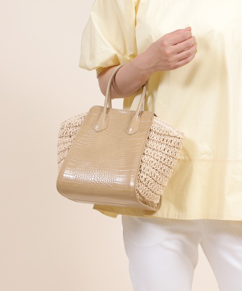 BASE（ベース）の「レディース 異素材ミックス カゴ トートバッグ（かごバッグ・レディース・ブラック/ベージュ/グリーン/アイボリー・FREE）」の12枚目の写真