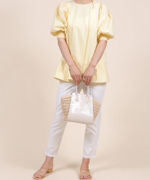 BASE（ベース）の「レディース 異素材ミックス カゴ トートバッグ（かごバッグ・レディース・ブラック/ベージュ/グリーン/アイボリー・FREE）」の5枚目の写真