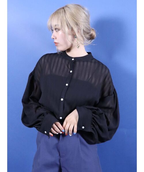 EVRIS(エヴリス)の「ストライプシアーシャツ(シャツ/ブラウス・レディース・ブラック/アイボリー/オレンジ・FREE)」の9枚目の写真