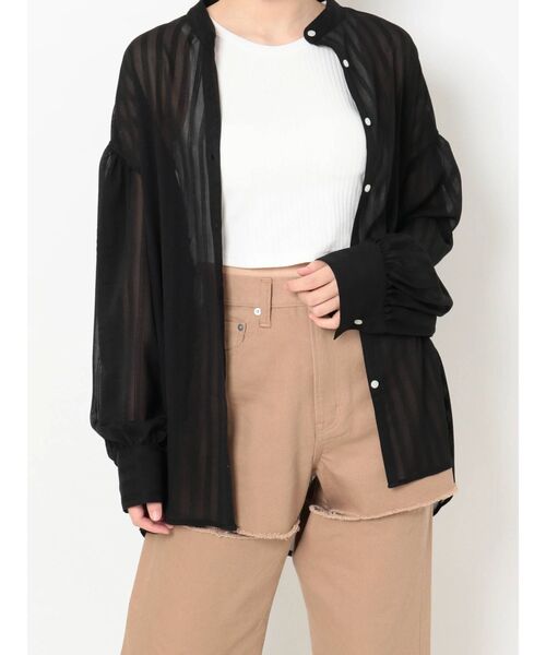 EVRIS(エヴリス)の「ストライプシアーシャツ(シャツ/ブラウス・レディース・ブラック/アイボリー/オレンジ・FREE)」の21枚目の写真