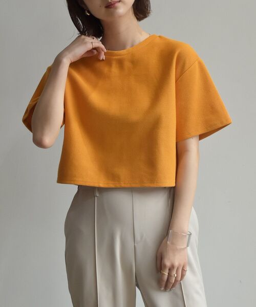 RETRO GIRL(レトロガール)の「半袖ドットテレコカーデ(Tシャツ/カットソー・レディース・チャコールグレー/グリーン/オフホワイト/オレンジ/イエロー・FREE)」の1枚目の写真
