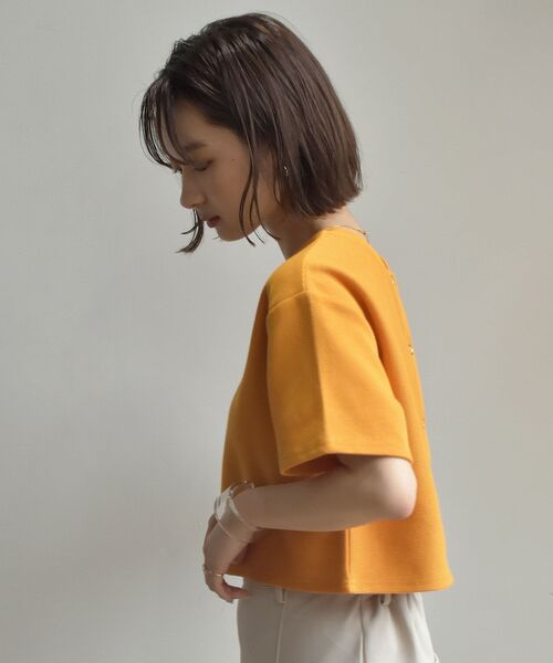 RETRO GIRL(レトロガール)の「半袖ドットテレコカーデ(Tシャツ/カットソー・レディース・チャコールグレー/グリーン/オフホワイト/オレンジ/イエロー・FREE)」の22枚目の写真