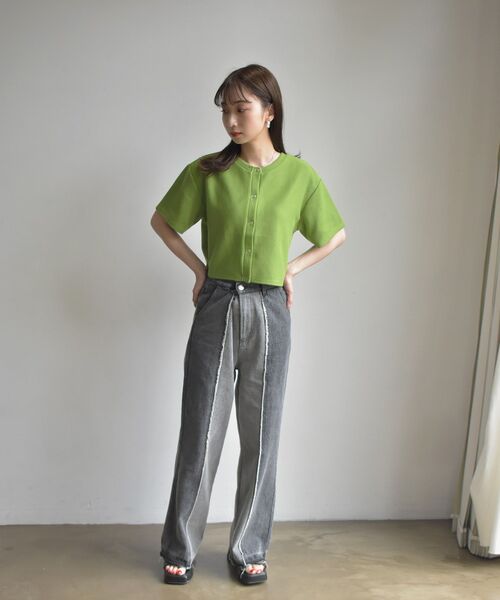 RETRO GIRL(レトロガール)の「半袖ドットテレコカーデ(Tシャツ/カットソー・レディース・チャコールグレー/グリーン/オフホワイト/オレンジ/イエロー・FREE)」の20枚目の写真