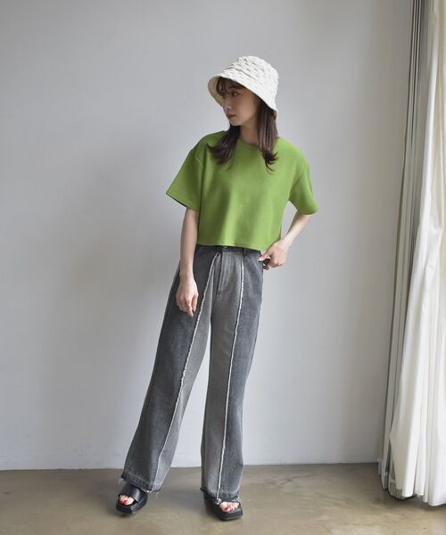 RETRO GIRL(レトロガール)の「半袖ドットテレコカーデ(Tシャツ/カットソー・レディース・チャコールグレー/グリーン/オフホワイト/オレンジ/イエロー・FREE)」の15枚目の写真