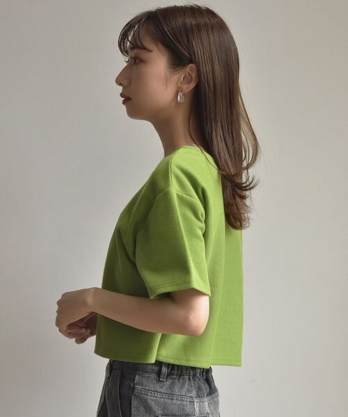 RETRO GIRL(レトロガール)の「半袖ドットテレコカーデ(Tシャツ/カットソー・レディース・チャコールグレー/グリーン/オフホワイト/オレンジ/イエロー・FREE)」の13枚目の写真