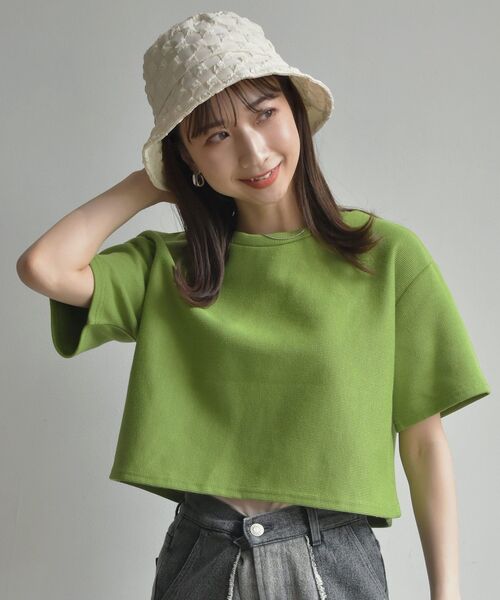 RETRO GIRL(レトロガール)の「半袖ドットテレコカーデ(Tシャツ/カットソー・レディース・チャコールグレー/グリーン/オフホワイト/オレンジ/イエロー・FREE)」の11枚目の写真