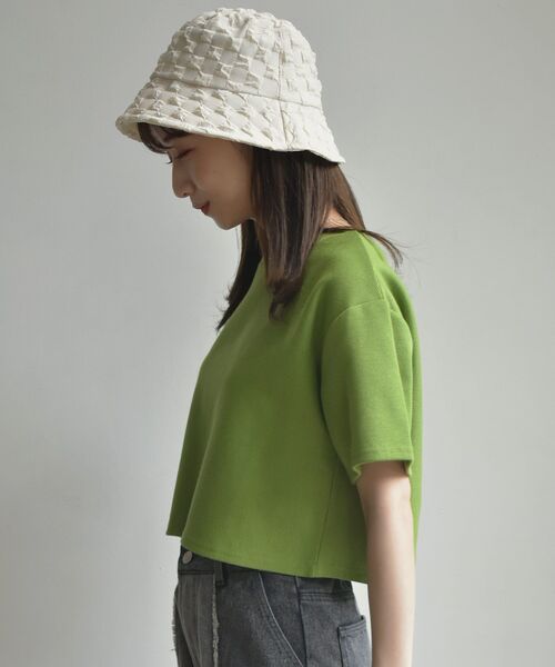 RETRO GIRL(レトロガール)の「半袖ドットテレコカーデ(Tシャツ/カットソー・レディース・チャコールグレー/グリーン/オフホワイト/オレンジ/イエロー・FREE)」の10枚目の写真