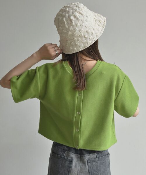 RETRO GIRL(レトロガール)の「半袖ドットテレコカーデ(Tシャツ/カットソー・レディース・チャコールグレー/グリーン/オフホワイト/オレンジ/イエロー・FREE)」の9枚目の写真