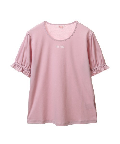 PINK HOUSE チェック柄パフスリーブTシャツ　ピンクハウスカットソー現行 PINK HOUSE（ピンクハウス）の「ロゴ入りパフスリーブカットソー