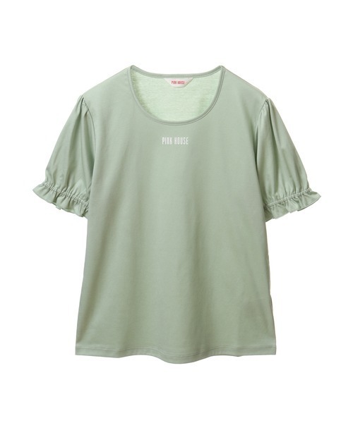 ピンクハウス★パフスリーブが可愛い♪ ロゴ刺しゅう入りスクエアネックカットソー サイズ4(L) 黒系z18252 ピンクハウスPINK HOUSE キューピーロゴ刺繍スクエアネックストライプ