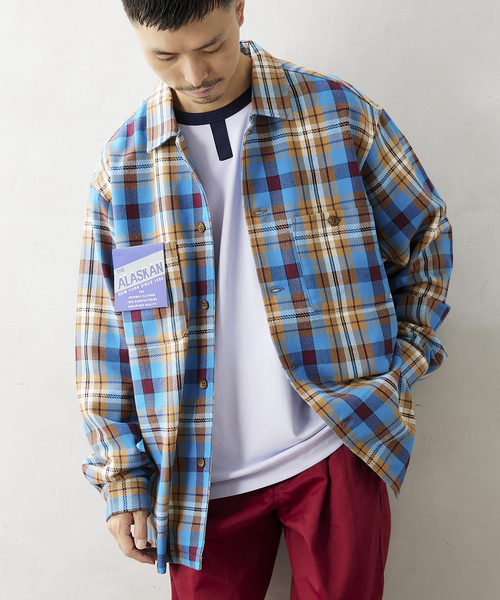 JOURNAL STANDARD relume(ジャーナルスタンダード レリューム)の「【ALASKAN / アラスカン】チェックネルワークシャツ(シャツ/ブラウス・メンズ・モスグリーン/ウッド/ブラック系その他/キャメル・MEDIUM/LARGE)」の8枚目の写真