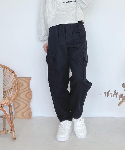 AS KNOW AS plus(アズノゥアズプラス)の「♪ポケット ファティーグパンツ(カーゴパンツ・レディース・アイボリー/ブラック/モカ/グリーン・FREE)」の13枚目の写真
