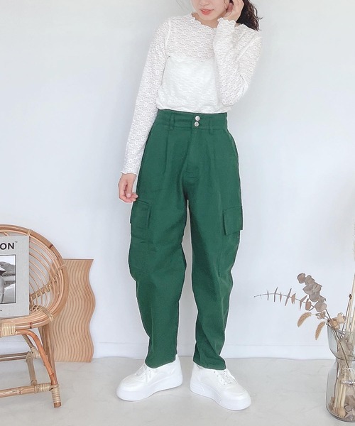 AS KNOW AS plus(アズノゥアズプラス)の「♪ポケット ファティーグパンツ(カーゴパンツ・レディース・アイボリー/ブラック/モカ/グリーン・FREE)」の14枚目の写真