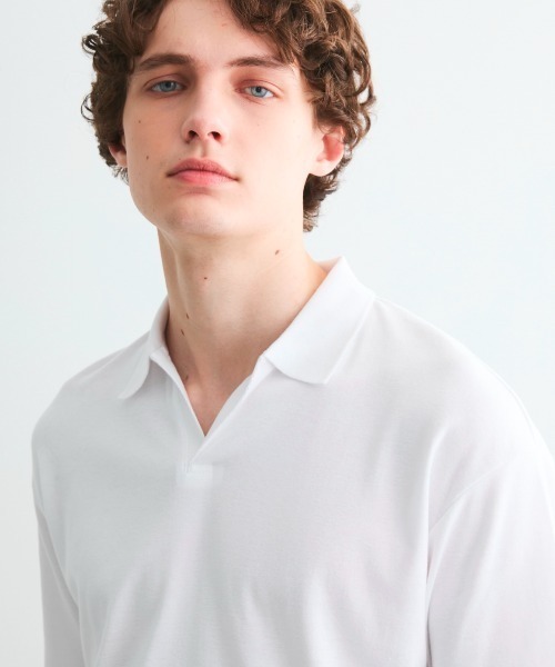 スリードッツ three dots 半袖 ポロシャツ ホワイト コットン セール】 Men's powdery cotton s/s polo （ポロシャツ）｜three