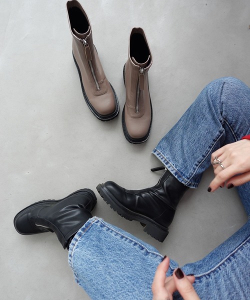 セール】ZOZO限定 厚底 フロントジップ ストレッチ ブーツ 21393