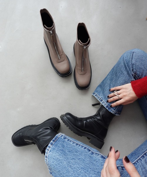 セール】ZOZO限定 厚底 フロントジップ ストレッチ ブーツ 21393