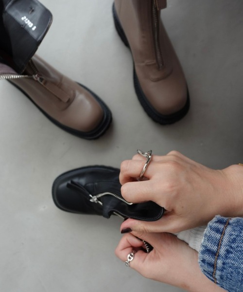 フートン セール】ZOZO限定 厚底 フロントジップ ストレッチ ブーツ 21393