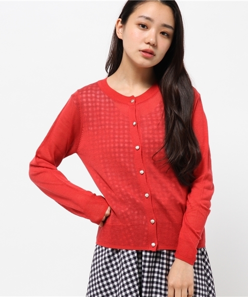 one after another NICE CLAUP(ワンアフターアナザーナイスクラップ)の「【ナイスクラップ】シェルボタンカーディガン(カーディガン/ボレロ・レディース・レッド/ネイビー/オフホワイト/イエロー/グレー・FREE)」の1枚目の写真