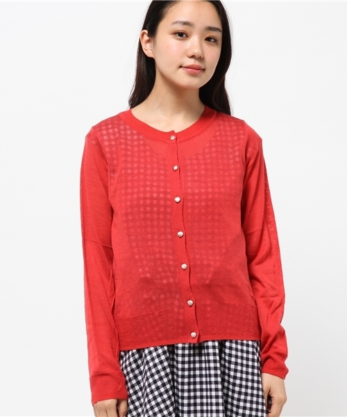 one after another NICE CLAUP(ワンアフターアナザーナイスクラップ)の「【ナイスクラップ】シェルボタンカーディガン(カーディガン/ボレロ・レディース・レッド/ネイビー/オフホワイト/イエロー/グレー・FREE)」の6枚目の写真