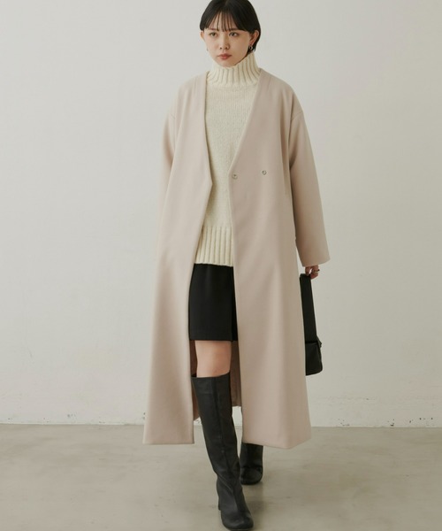 Aunt Marie's（アントマリーズ）の「オーバーサイズノーカラーメルトンコート / 高身長向けTALLサイズ有（ノーカラーコート・レディース・ネイビー/アイボリー/ブラック/グレー・FREE/MT）」の18枚目の写真