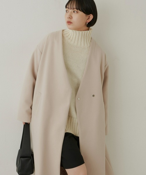 Aunt Marie's（アントマリーズ）の「オーバーサイズノーカラーメルトンコート / 高身長向けTALLサイズ有（ノーカラーコート・レディース・ネイビー/アイボリー/ブラック/グレー・FREE/MT）」の19枚目の写真