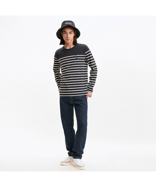 AIGLE(エーグル)の「ロングスリーブストライプTシャツ(Tシャツ/カットソー・メンズ・ネイビー/グリーン・S/M/L/XL)」の2枚目の写真