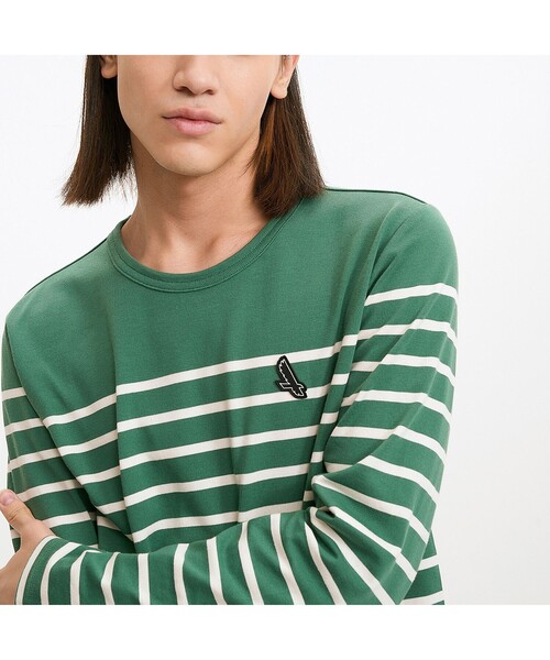 AIGLE(エーグル)の「ロングスリーブストライプTシャツ(Tシャツ/カットソー・メンズ・ネイビー/グリーン・S/M/L/XL)」の4枚目の写真
