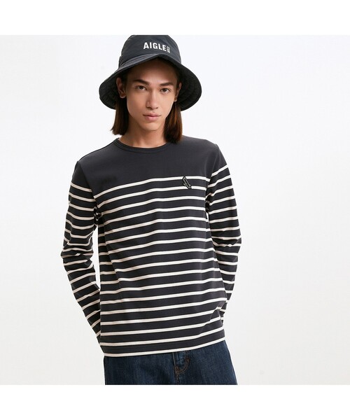 AIGLE(エーグル)の「ロングスリーブストライプTシャツ(Tシャツ/カットソー・メンズ・ネイビー/グリーン・S/M/L/XL)」の5枚目の写真