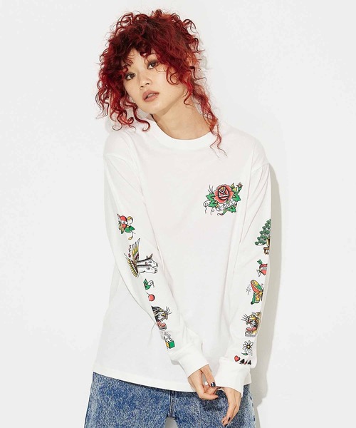 X-girl（エックスガール）の「X-girl × YUSUKE TATTOO L/S TEE（Tシャツ/カットソー・レディース・アッシュグレー/ライトブルー/ホワイト・L/XL/S/M）」の6枚目の写真
