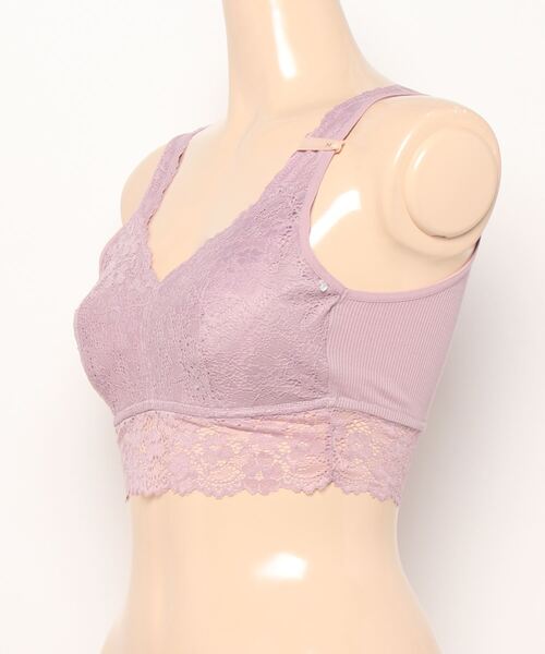 AMOSTYLE BY Triumph（アモスタイルバイトリンプ）の「【寝ている間にバストメイク！パワーネット素材で横流れ防止】【ノンワイヤー＆綿混リブ素材の快適な着け心地】AMOSTYLEレーシーナイトブラ コンフォートタッチ AMST1363 N-Top5 JX（ナイトブラ・レディース・ライラック/グレー・M/L/LL）」の7枚目の写真
