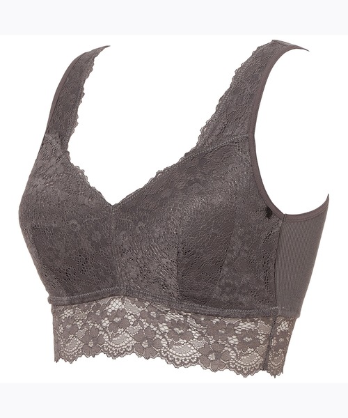 AMOSTYLE BY Triumph（アモスタイルバイトリンプ）の「【寝ている間にバストメイク！パワーネット素材で横流れ防止】【ノンワイヤー＆綿混リブ素材の快適な着け心地】AMOSTYLEレーシーナイトブラ コンフォートタッチ AMST1363 N-Top5 JX（ナイトブラ・レディース・ライラック/グレー・M/L/LL）」の3枚目の写真