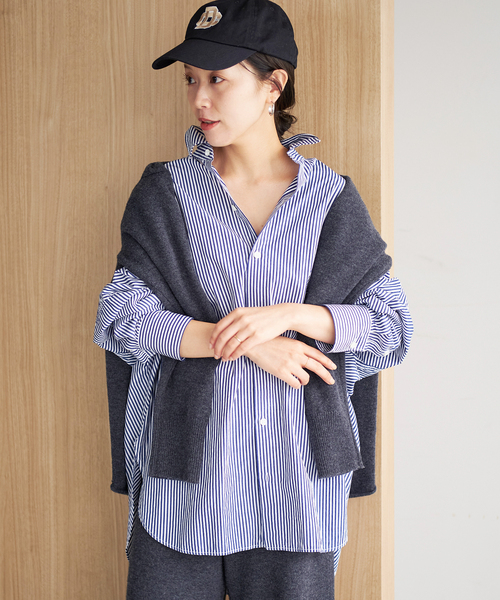 Plage Washer Long シャツ コットン ブルー plage（プラージュ）の「Double Washer Long シャツ（シャツ/ブラウス