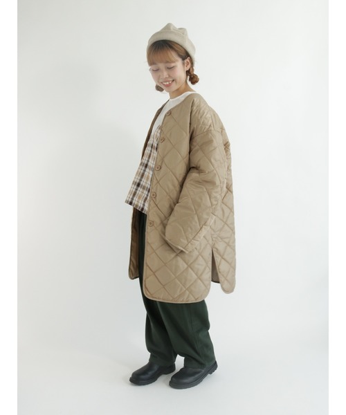 Samansa Mos2（サマンサ モスモス）の「キルトミドル丈ジャケット（テーラードジャケット・レディース・ネイビー/ベージュ/カーキ・ﾌﾘ-）」の9枚目の写真