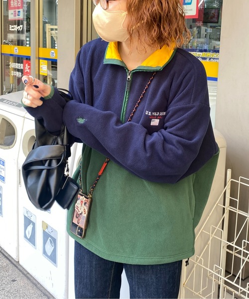 U.S. POLO ASSN.(ユーエスポロアッスン)の「1ポイント刺繍 別注バイカラーフリースアノラック(その他トップス・メンズ・イエロー/ネイビー・MEDIUM/LARGE)」の4枚目の写真