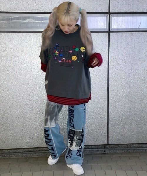 Paragraph（パラグラフ）の「A'GEM/9 × .kom『paragraph/パラグラフ』袖切り替え ロングスリーブ（Tシャツ/カットソー・メンズ・チャコールグレー/ライトグレー/グレー・FREE）」の10枚目の写真