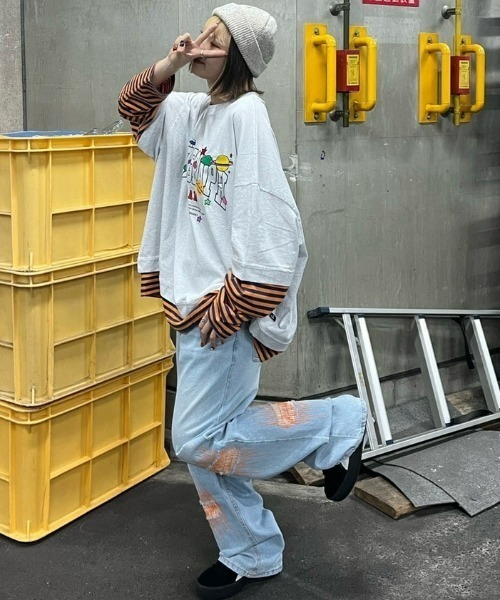 Paragraph（パラグラフ）の「A'GEM/9 × .kom『paragraph/パラグラフ』袖切り替え ロングスリーブ（Tシャツ/カットソー・メンズ・チャコールグレー/ライトグレー/グレー・FREE）」の7枚目の写真