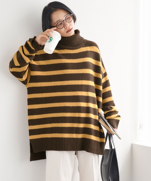 Chaco closet（チャコ クローゼット）の「モヘアライクボーダータートルニットプルオーバー（ニット/セーター・レディース・アイボリー/ブラウン/ベージュ/ネイビー/ブラック/ダークグリーン・FREE）」の19枚目の写真