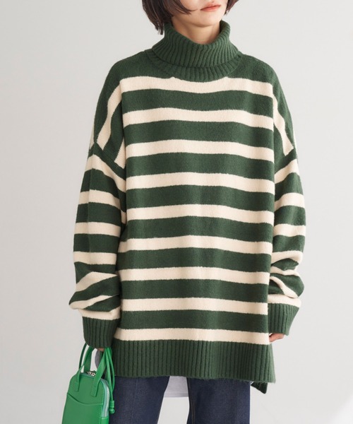 Chaco closet（チャコ クローゼット）の「モヘアライクボーダータートルニットプルオーバー（ニット/セーター・レディース・アイボリー/ブラウン/ベージュ/ネイビー/ブラック/ダークグリーン・FREE）」の21枚目の写真