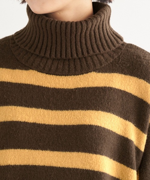 Chaco closet（チャコ クローゼット）の「モヘアライクボーダータートルニットプルオーバー（ニット/セーター・レディース・アイボリー/ブラウン/ベージュ/ネイビー/ブラック/ダークグリーン・FREE）」の10枚目の写真