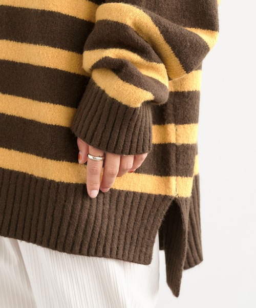 Chaco closet（チャコ クローゼット）の「モヘアライクボーダータートルニットプルオーバー（ニット/セーター・レディース・アイボリー/ブラウン/ベージュ/ネイビー/ブラック/ダークグリーン・FREE）」の17枚目の写真