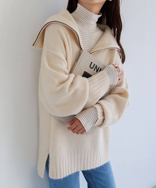 andme（アンドミー）の「ボーダーフライスタートルネック長袖トップス（Tシャツ/カットソー・レディース・ホワイト×ブラック/ホワイト×グレー/ホワイト×グリーン/オレンジ系その他/ベージュ系その他/キナリ/ブルー系その他/ブラウン系その他/ベージュ系その他2・M）」の10枚目の写真