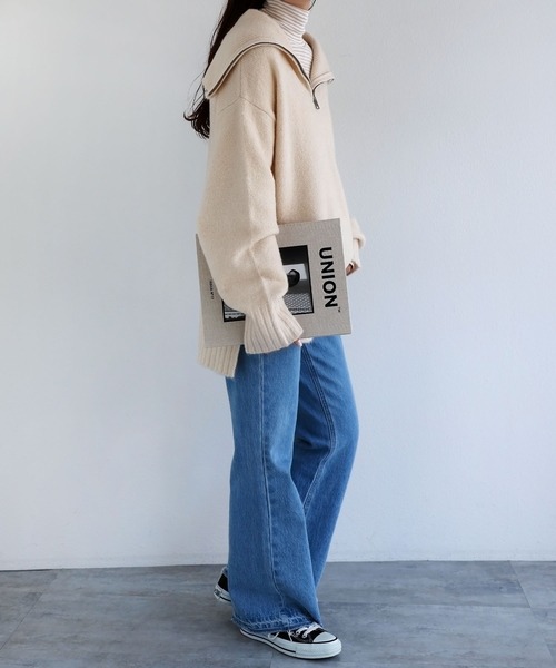 andme（アンドミー）の「ボーダーフライスタートルネック長袖トップス（Tシャツ/カットソー・レディース・ホワイト×ブラック/ホワイト×グレー/ホワイト×グリーン/オレンジ系その他/ベージュ系その他/キナリ/ブルー系その他/ブラウン系その他/ベージュ系その他2・M）」の12枚目の写真