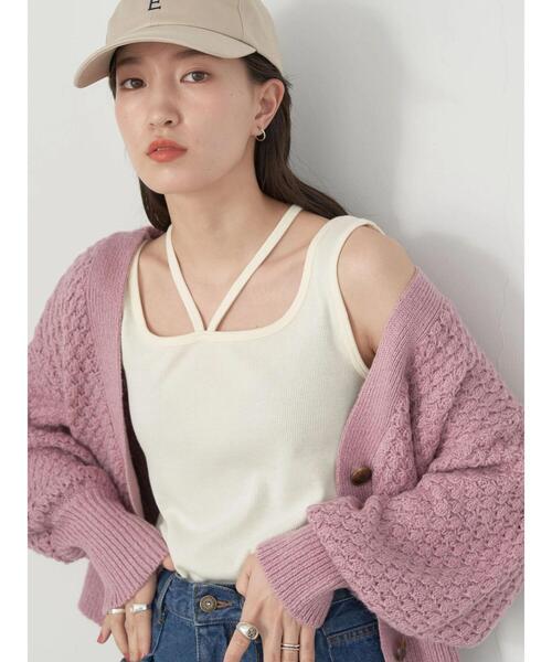 earth music&ecology（アースミュージックアンドエコロジー）の「クロスレイヤードタンクトップ（タンクトップ・レディース・ブルー/アイボリー/ブラック/ダークブラウン・S/M）」の5枚目の写真